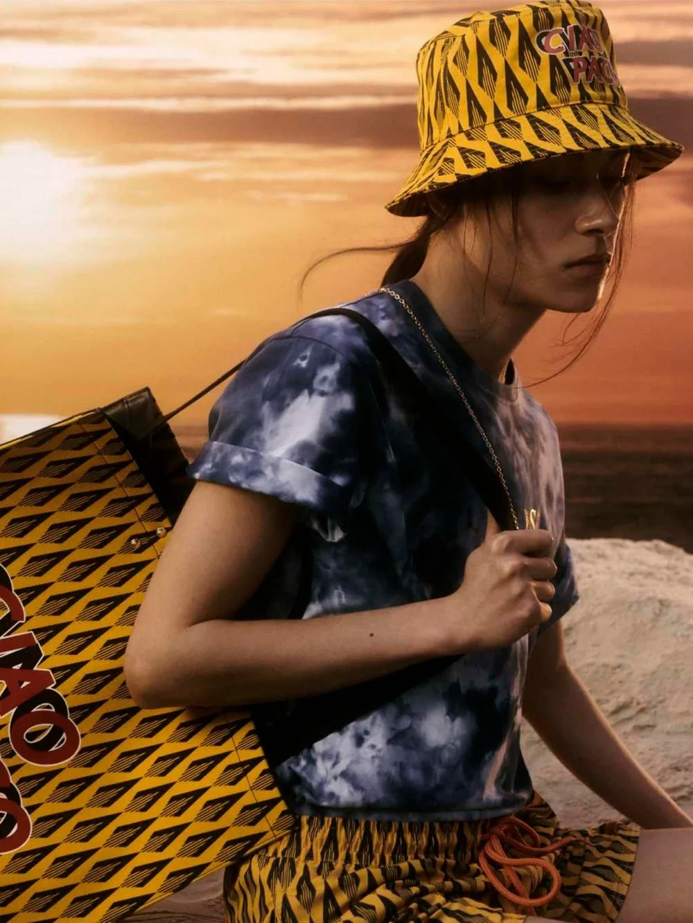 Paco Rabanne ‘CIAO PACO’ Yellow and Black Patterned Bucket Hat